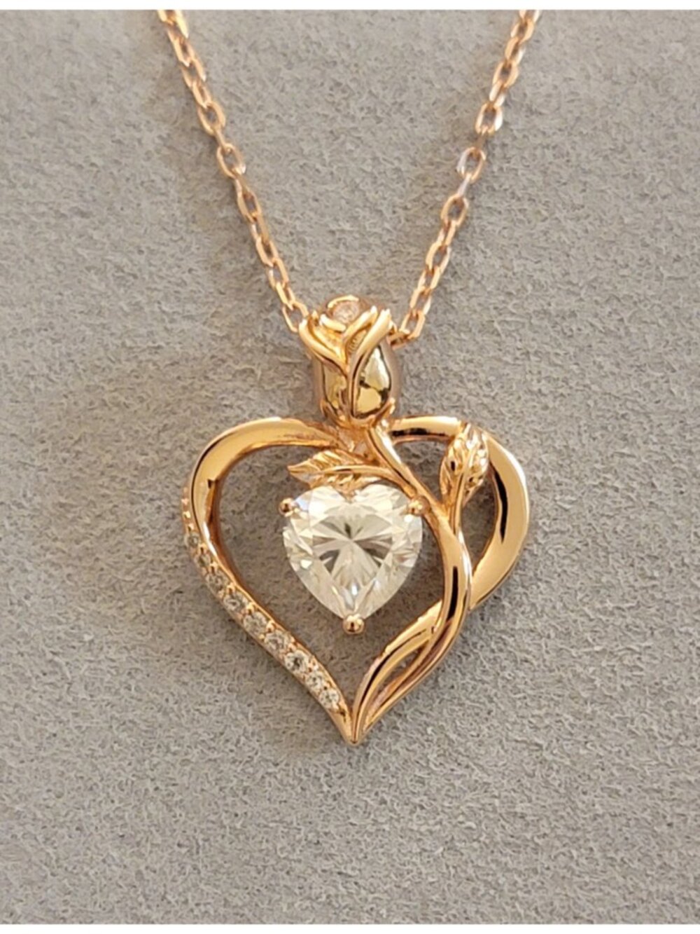 1.2CT Rose Heart Moissanite Necklace S925 Rose Gold Plated NWT